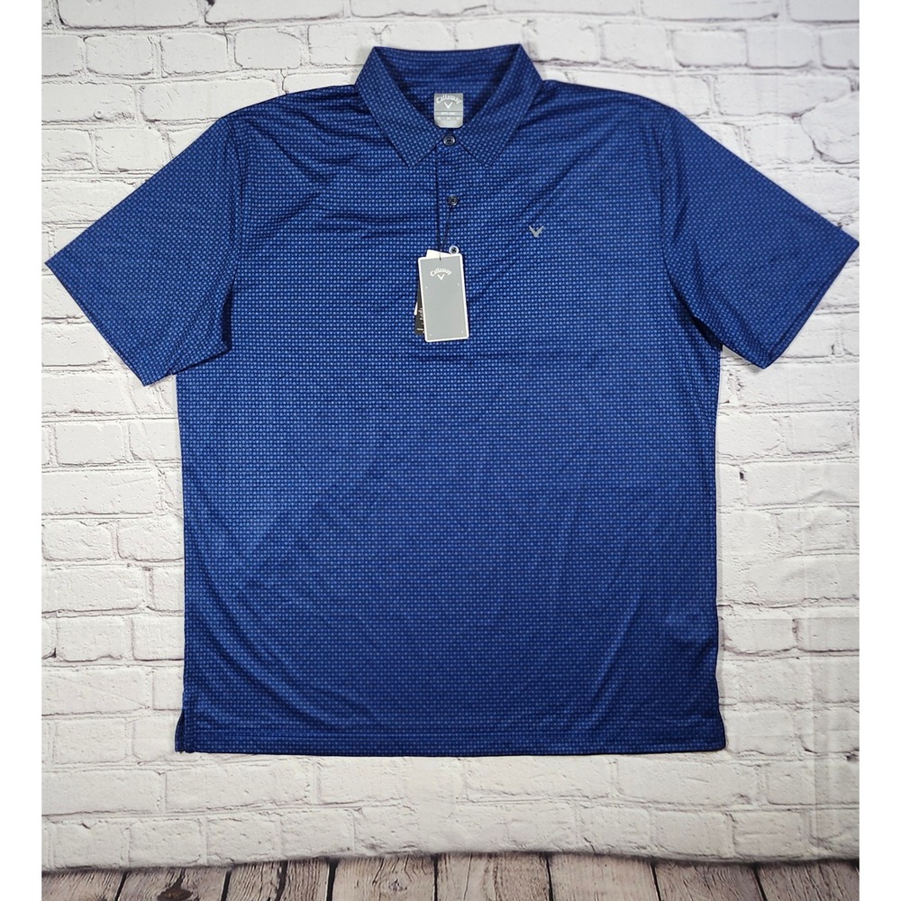 NWT Callaway Mens Opti-Dri Golf Polo Shirt XL Blue Geometric Print Short Sleeve
